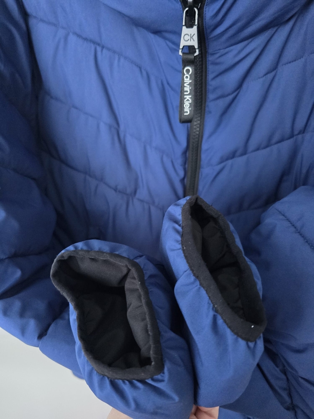 Calvin Klein Men's Blue Hooded Puffer Jacket Sherpa Lined Hood - Picture 4 of 10